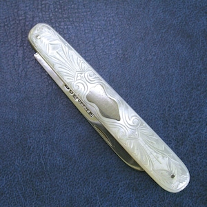 Outstanding Antique Silver Fruit Cutter with Beautifully-Decorated Mother of Pearl Handle