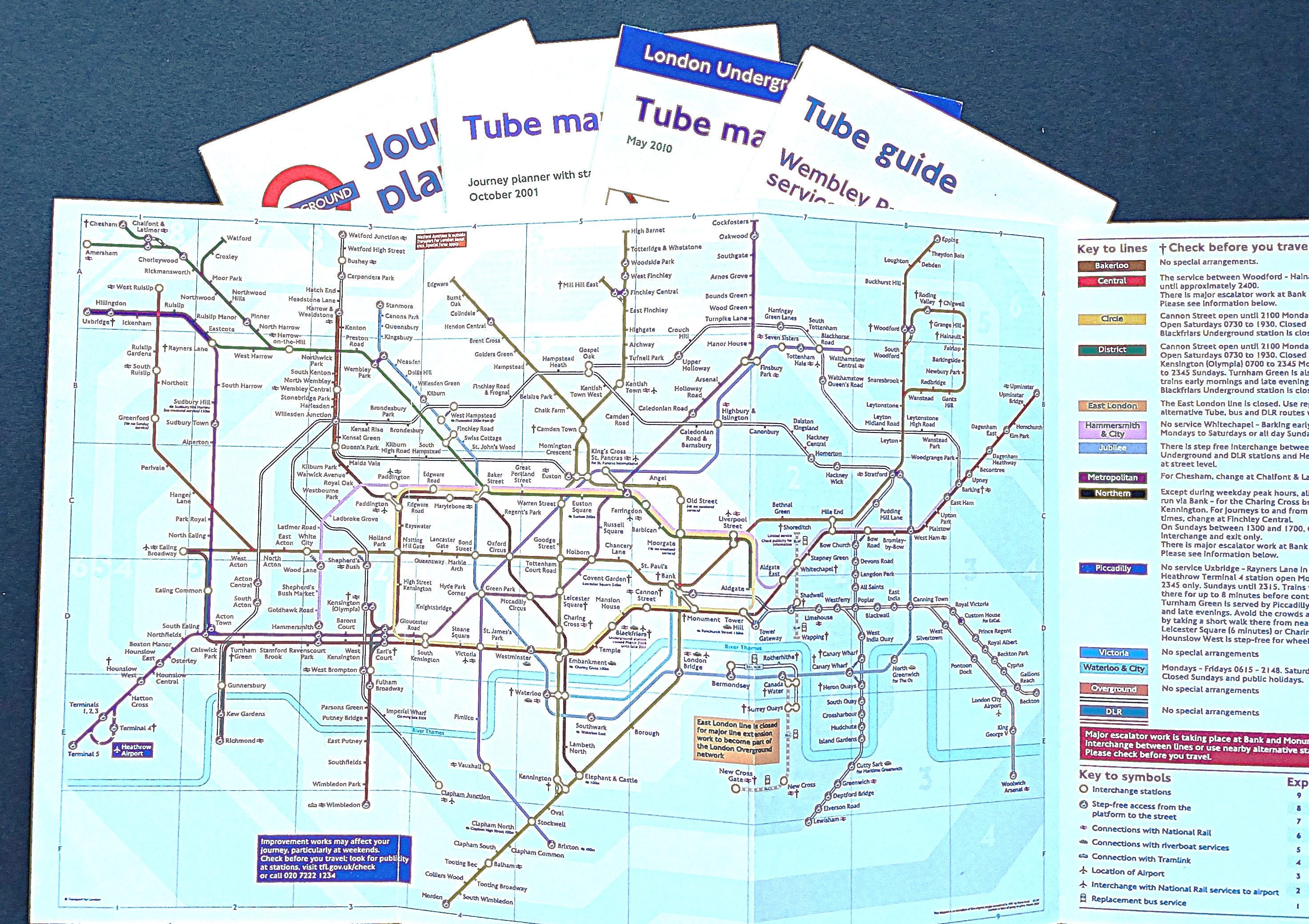 ロンドン地下鉄地図　5枚　レトロ　London Underground ロンドン地下鉄の地図