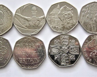 Various Sets of  50p coins - 8 Collectors coins per set - Mostly CIRCULATED