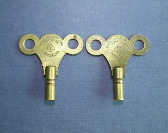 Pair of Vintage ‘Progress’ Brass Clock Winding Keys – Size 10 & 11