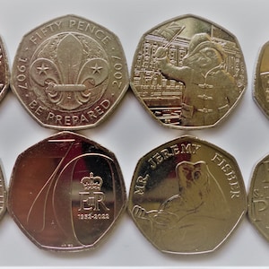 Verschiedene Sets von 50p Münzen