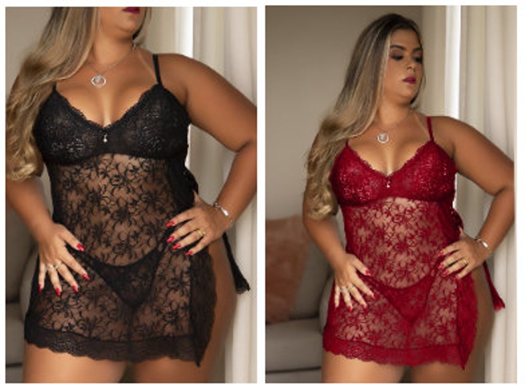 Plus Size Floral Lace Chemise. Plus Size Lingerie, Lingerie for Plus