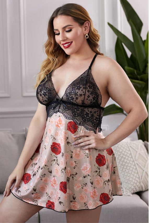 Plus Size Lace Bra Splicing Floral Babydoll. Plus Size Lingerie-plus Size  Women Lingerie-sexy Lingerie-sexy Lingerie for Plus Size Women -   Denmark