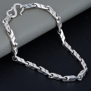 Silver Chain Bracelet Men, Handmade Silver Heavy Bold Chain Bracelet, Fathers Day Gift for Men, Birthday Gift for Him, Men Silver Jewelry