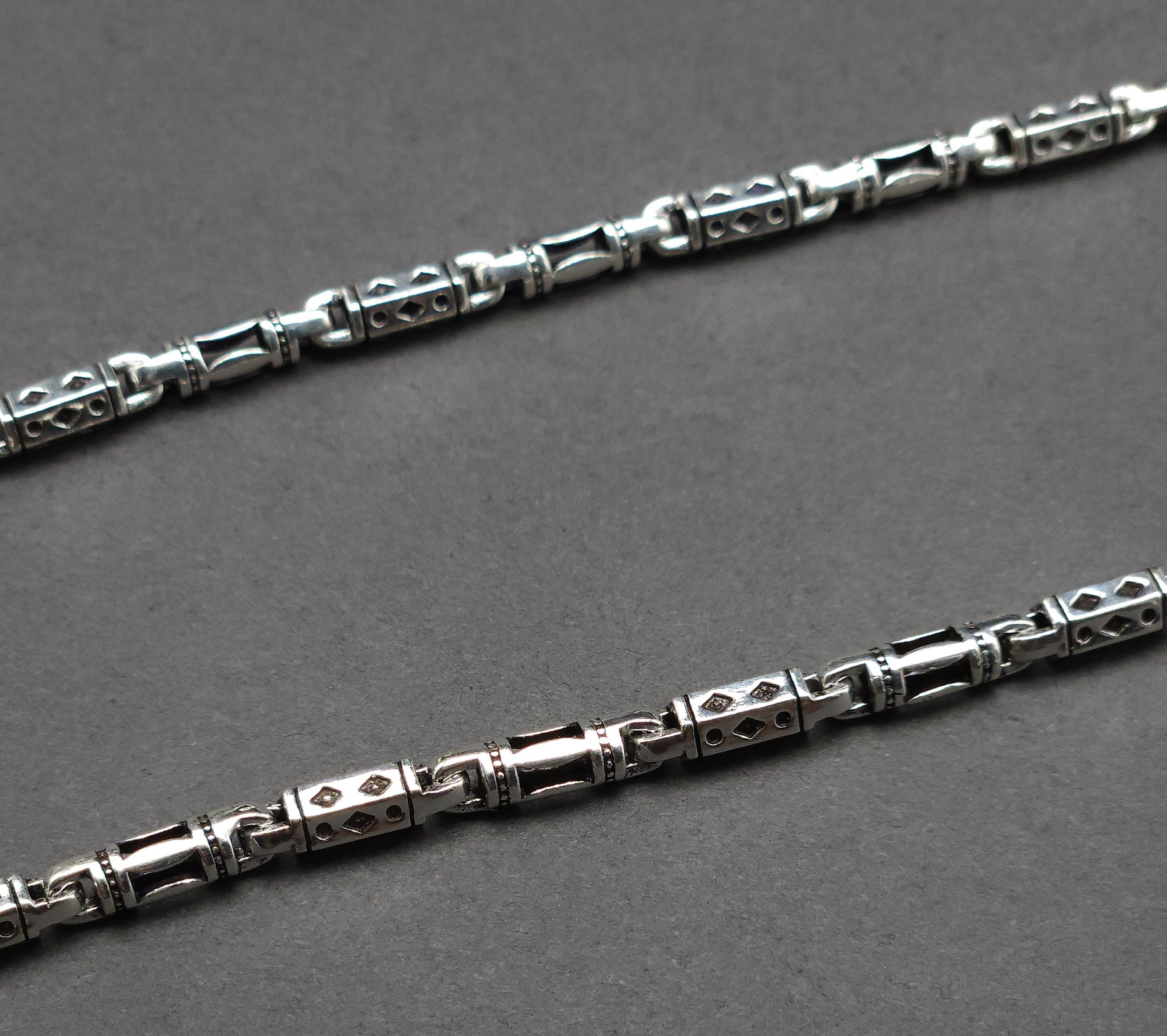 925 Sterling Silver Cylinder Link Chain, Heavy Oxidized Men's