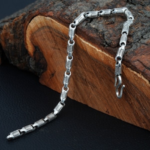 Silver Mens Bracelet | Byzantine Chain | Engraved Bracelet | Viking Bracelet | Mens Chain Bracelets | Gift for him, 925 Silver men&#39;s Jewelry