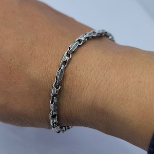 Sterling 925 Silver Bracelet, Unique Handmade Bracelet Gift for Men and Women, Fancy Design Oxidized Bracelet image 7