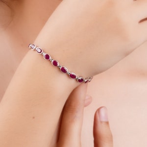 Silver Ruby Tennis Bracelet for Her, Mothers day gift, Unique Birthday Gift for Her, Women silver Bracelet women Silver Jewelry image 3