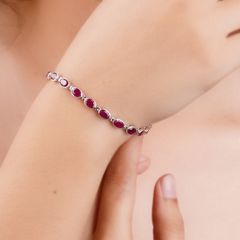 Silver Ruby Tennis Bracelet for Her, Mothers day gift, Unique Birthday Gift for Her, Women silver Bracelet women Silver Jewelry image 3