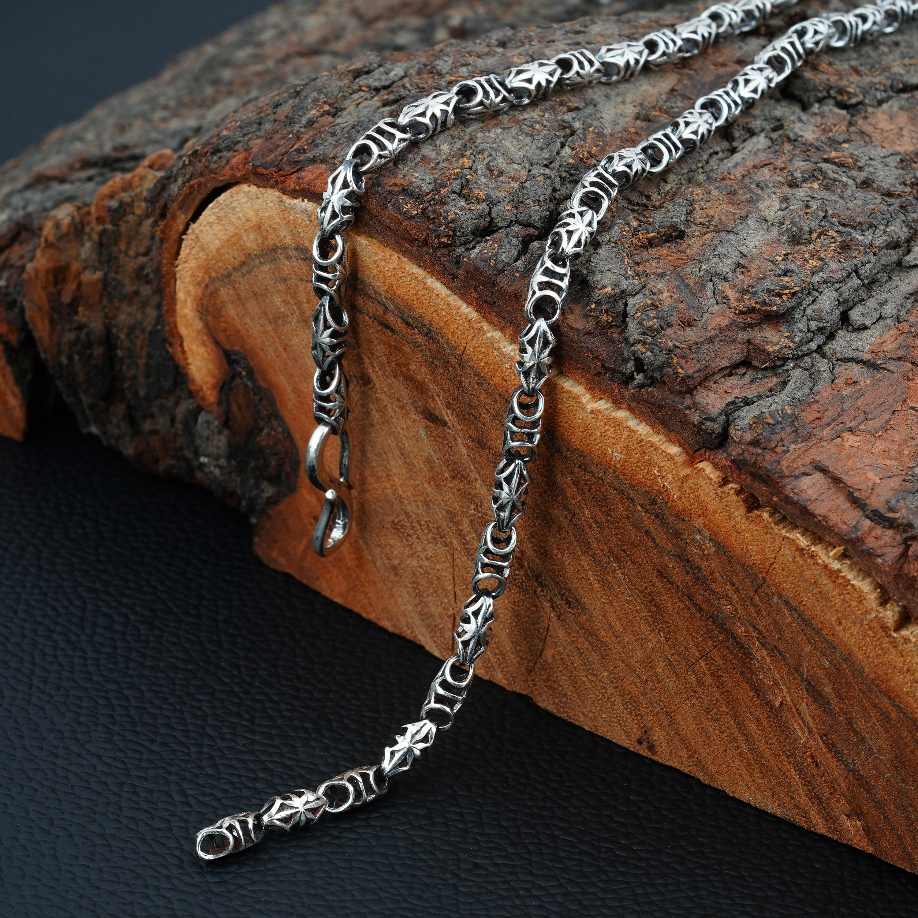 925 Sterling Silver Oxidized Chain, Heavy Patterned Link Necklace