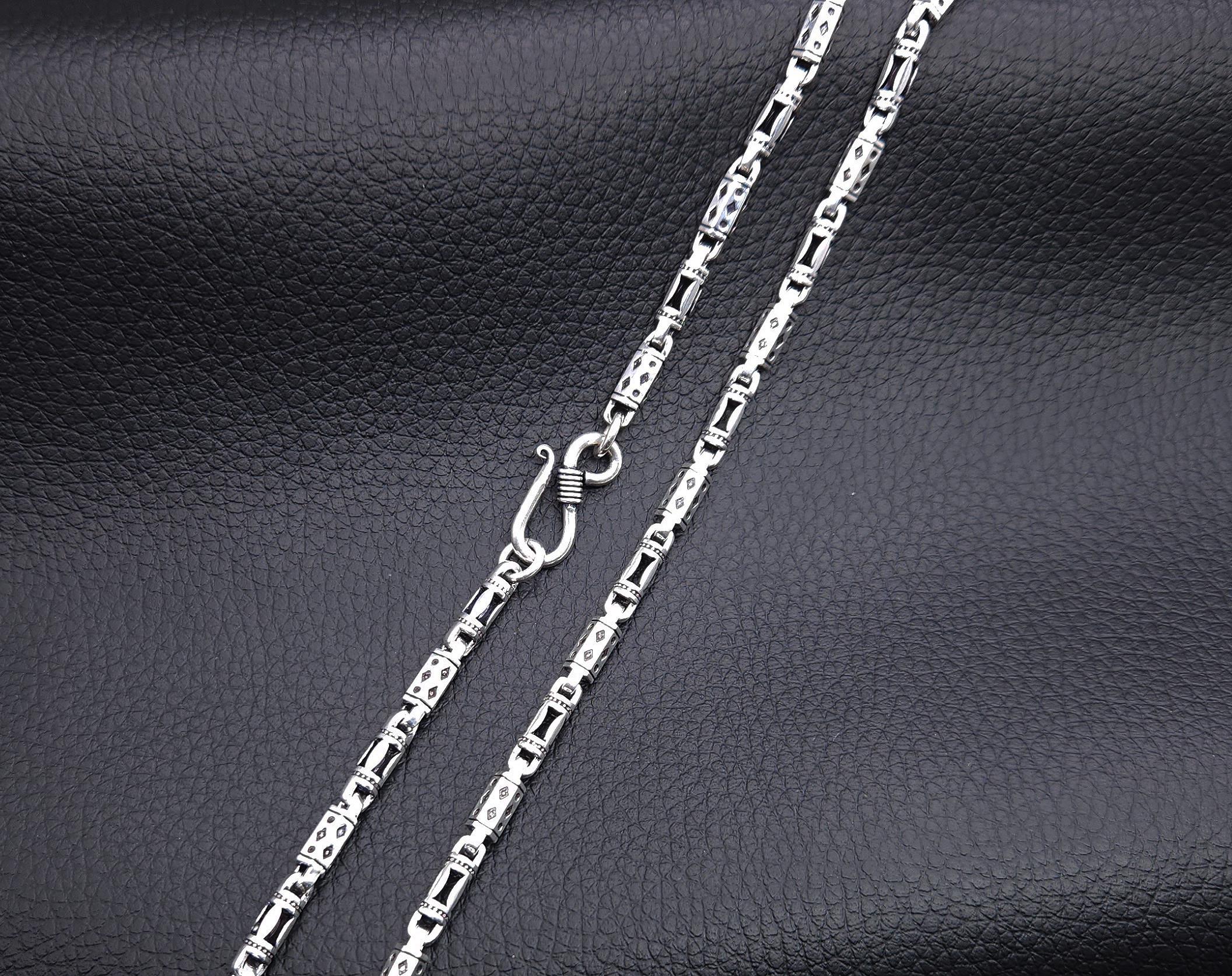 925 Sterling Silver Cylinder Link Chain, Heavy Oxidized Men's