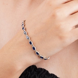 Silver Blue Sapphire Tennis Bracelet for Her, Mothers day gift, Unique Birthday Gift for Her, Women silver Bracelet women Silver Jewelry image 9