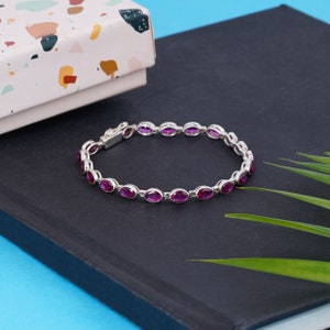Silver Ruby Tennis Bracelet for Her, Mothers day gift, Unique Birthday Gift for Her, Women silver Bracelet women Silver Jewelry image 4