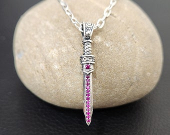 Unisex fathers Day Gift, Sterling Silver Pendant Necklace, Locket Silver Antique Sword Pendant Necklace, Handmade Unique Birthday Gift