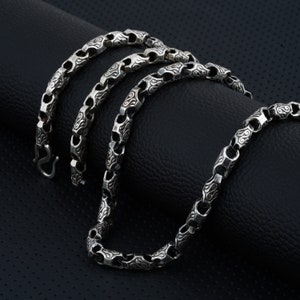 Mens Engraved Silver Chain Necklace, Fathers Day Gift, Unique Birthday Gift for Him, Men Sterling Silver Heavy Chain, Men Silver Jewelry