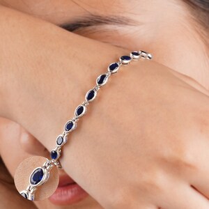 Silver Blue Sapphire Tennis Bracelet for Her, Mothers day gift, Unique Birthday Gift for Her, Women silver Bracelet women Silver Jewelry Bezel