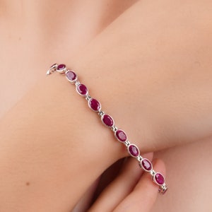 Silver Ruby Tennis Bracelet for Her, Mothers day gift, Unique Birthday Gift for Her, Women silver Bracelet women Silver Jewelry Bezel
