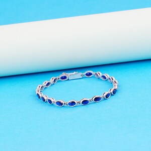 Silver Blue Sapphire Tennis Bracelet for Her, Mothers day gift, Unique Birthday Gift for Her, Women silver Bracelet women Silver Jewelry image 4