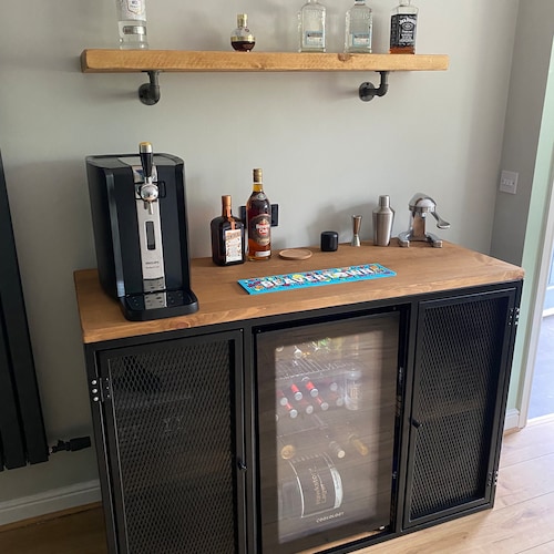 Industrial sideboard - Industrial sideboard with fridge - Bar - Home bar with fridge  - Home bar - Man cave bar - Bar Fridge -Drinks Caninet