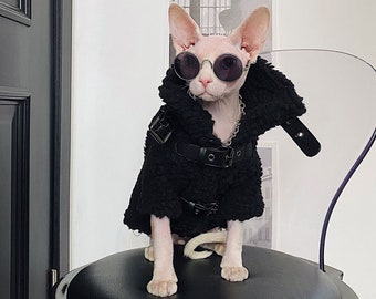 Awesome Cat Coat Velvet Sweater for Sphynx Cat Hairless Cat Clothes Cozy Jacket for Devon Cat Winter Wear for Cat