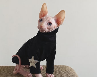 Cat Clothes Hairless Cat Clothing Cotton Star Print Coat for Cats Sphynx Cat Clothing Devon Rex Cat Top
