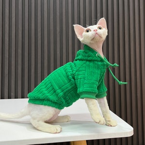 Cozy Green Hoodie for Hairless Cat, Hoodie for Winter, Sphynx Cat Clothes image 3