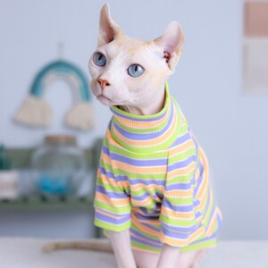 Breathable and Soft Striped T-shirt for Sphynx Cat Hairless Cat Devon Cat, Spring Summer T-shirt