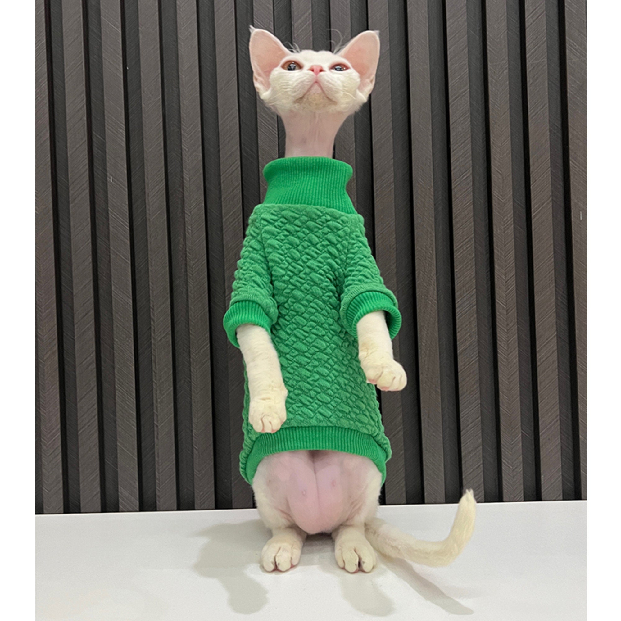 Green Waffle Thickened Elastic Warm Cotton German Cat Clothes Hairless Cat  Sweater
