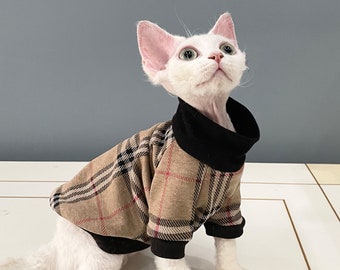 Warm Cotton Cat Sweatshirt, Sphynx Cat Outfit, Chihuahua Striped Shirt, Hairless Cat Clothes, Gift for Cat lover