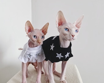 Cat Clothes Star Pattern Clothes for Hairless Cat Sphynx Cat Clothing Black and White Cotton T-shirt for Cats