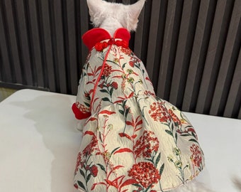 New Year Dress for Hairless Cat, Sphynx Cat Dress, Red Winter Cat Dress, Keep Warm, Gift for Cat Lover