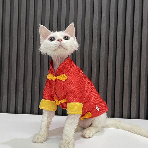 Cozy Cat Tang Suit Sphynx Cat Clothes Hairless Cat Jacket Warm Cat Clothes Devon Cat Sweater Cat Winter Wear