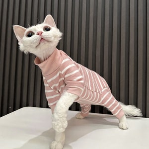 Four Legged Stripe Cat Clothing, Soft and Breathable Pet Clothing, Cotton Sphynx Cat Clothing