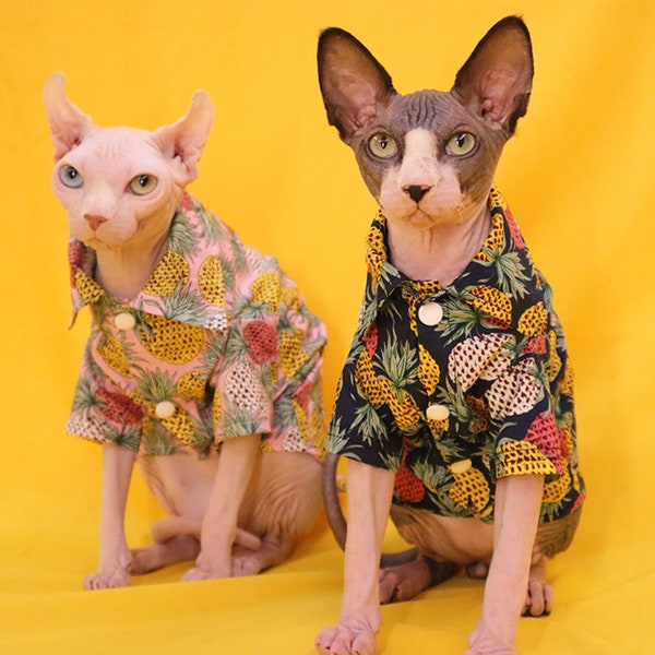 Hawaiian Style Cat Clothes, Sphynx Cat Summer T-shirt, Hairless Cat Outfit, Cat Cardigan with Short Sleeves