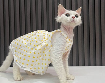 Yellow Heart Pattern Lace Cat Dress,  Breathable Summer Dress, Best Gift for Cat lovers