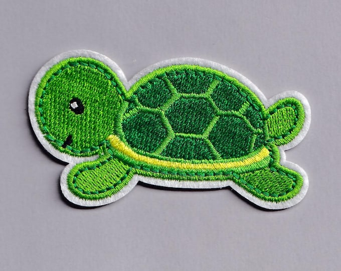 Cute Green Tortoise or Turtle Patch Iron-on Embroidered Kids Turtle Applique