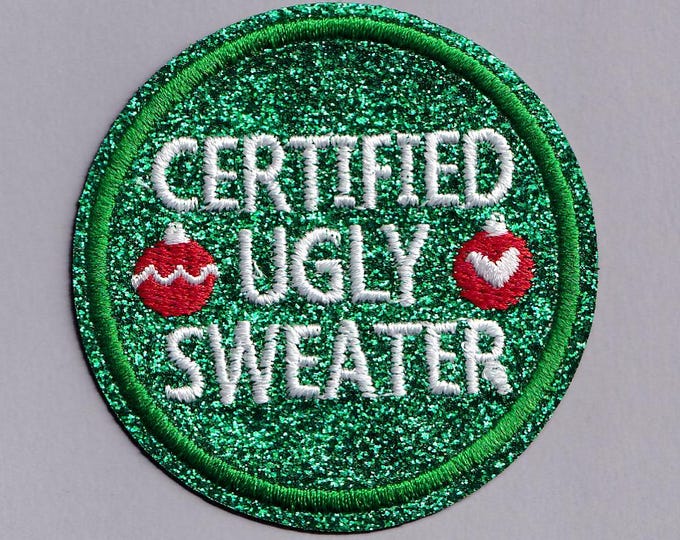 Certified Ugly Sweater Patch Glittery Iron-on Embroidered Christmas Jumper Applique Patches Xmas