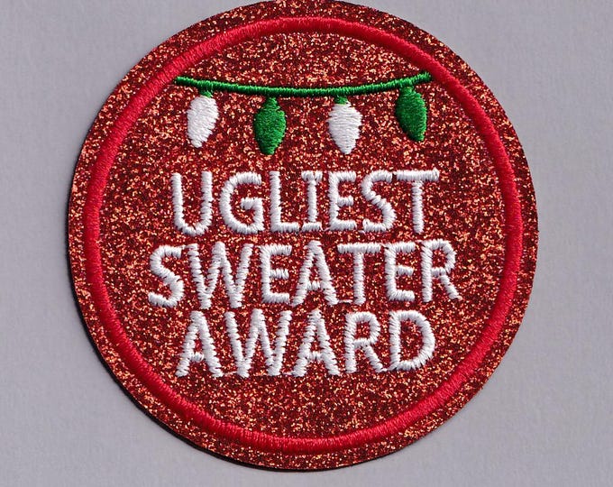 Ugliest Sweater Award Patch Glittery Iron-on Embroidered Christmas Jumper Applique Patches Xmas