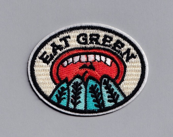 Eat Green Embroidered Iron-on Patch Applique Vegan Vegetarian Patch