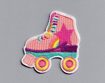Pink Rollerskate Embroidered Patch Iron-on Roller Derby Applique Patch Roller Skate