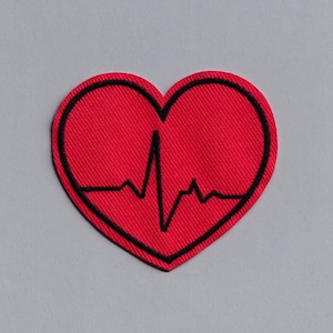 Red Love Heart Heartbeat Patch Applique Iron-on Embroidered