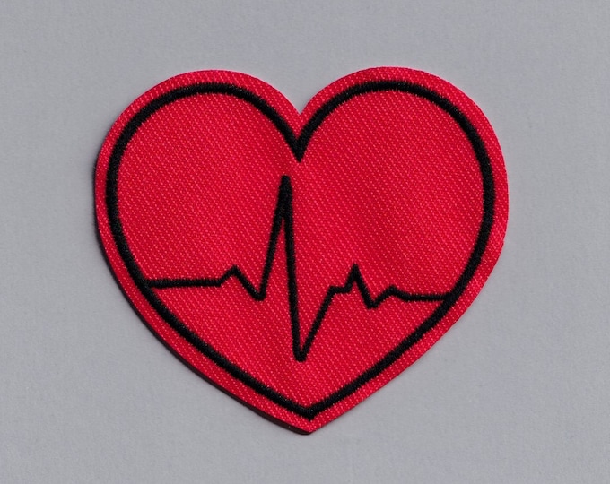 Red Love Heart Heartbeat Patch Applique Iron-on Embroidered