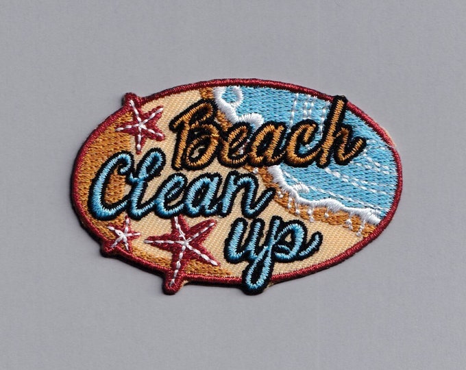 Embroidered Iron-on Beach Clean Up Patch Applique Environmentalist