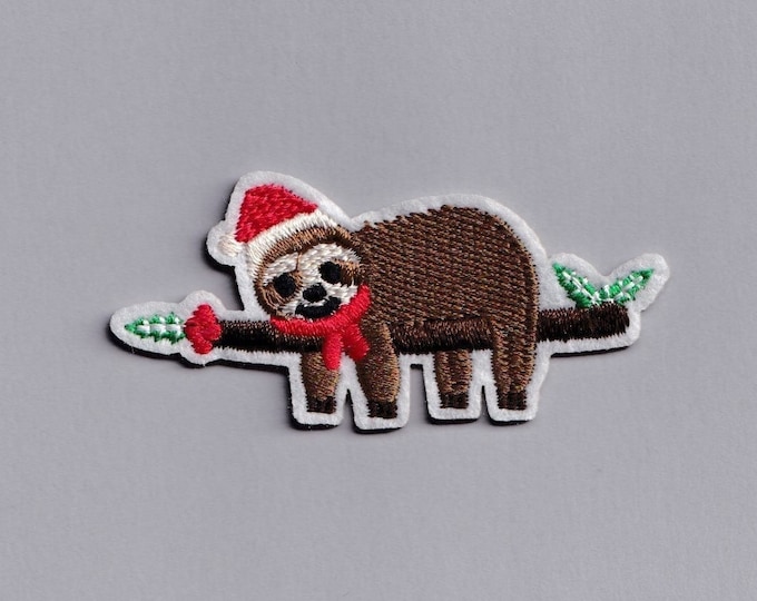 Petite Christmas Santa Sloth Patch Iron-on Embroidered Xmas Sloth Patches