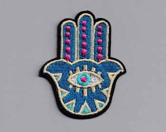 Blue White HAMSA Filigree Hand 4" Embroidered Iron-on Patch E12 Blue White HAMSA Filigree Hand 4" Embroidered Iron-on Patch E12