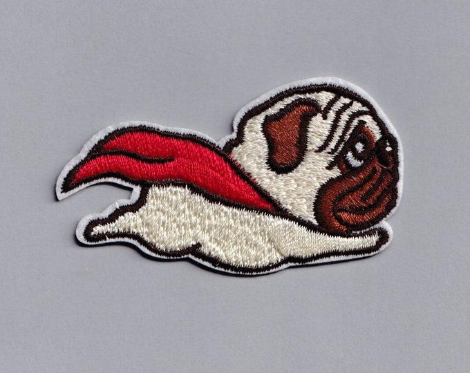 Super Pug Patch Embroidered Iron-on Flying Superhero Pug Patch Applique