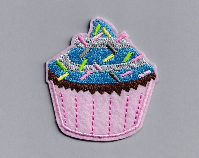 Pink Sprinkles Cupcake Patch Applique Iron-on Embroidered Baking Cupcake Patches