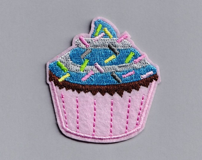 Pink Sprinkles Cupcake Patch Applique Iron-on Embroidered Baking Cupcake Patches