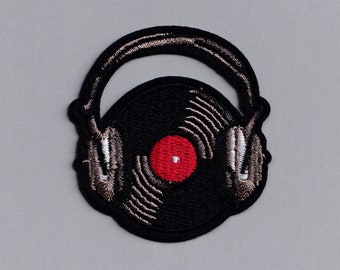 Embroidered Iron On DJ Headphones Vinyl Record Patch Music Applique Patch Gift
