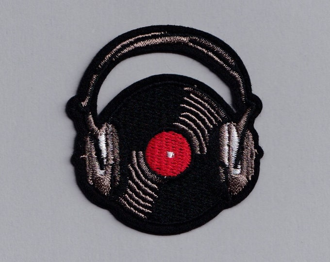 Embroidered Iron On DJ Headphones Vinyl Record Patch Music Applique Patch Gift